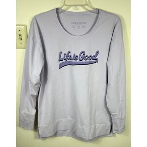 Life is Good Crusher-Flex Top Womens M Purple Long Sleeve Graphic Logo Pastel